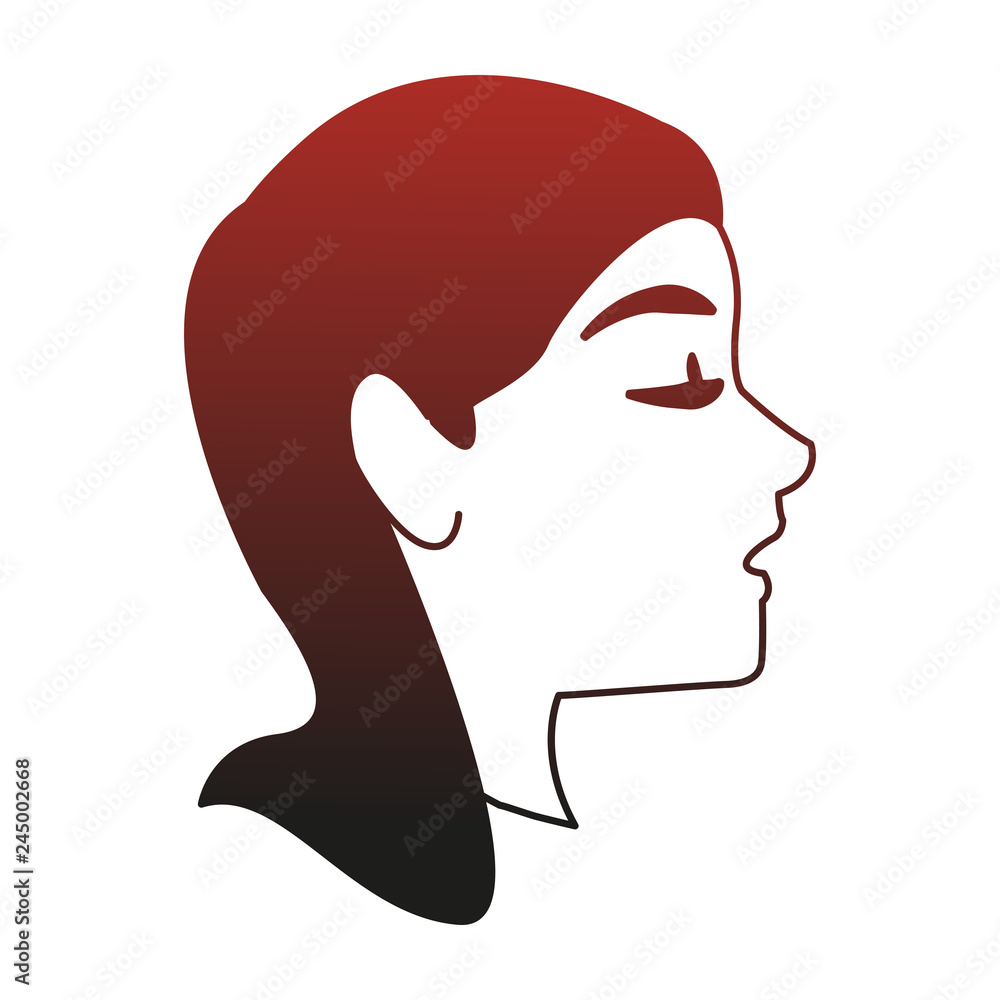 Young woman face cartoon red lines