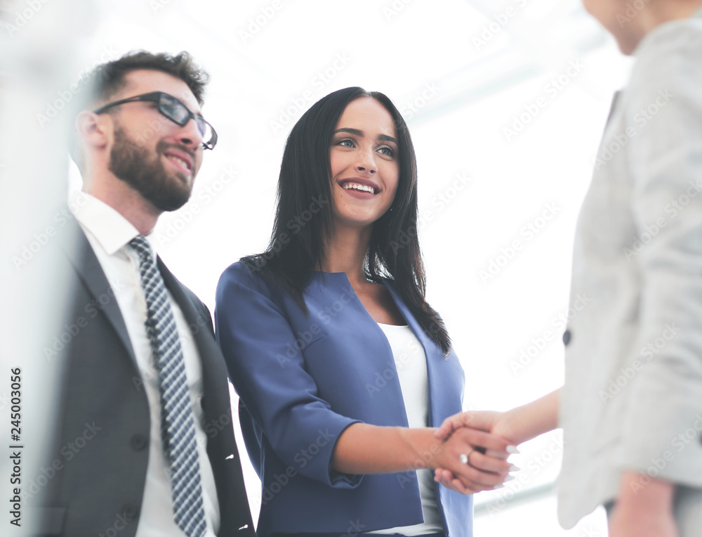 Businesswomen Shaking Hands In Modern Office Businesswomen Shaking Hands In Modern Office