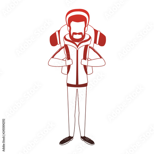 Alpinist man cartoon red lines