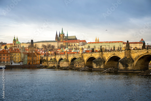 Wallpaper Mural Panorama of Charles bridge and Prague castle over Vltava river in cloudy day, Czech Republic Torontodigital.ca