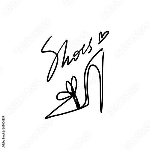 Hand drawn beautiful leather woman shoe with high heel
