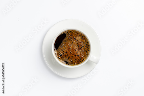 coffee cup on white background. top view
