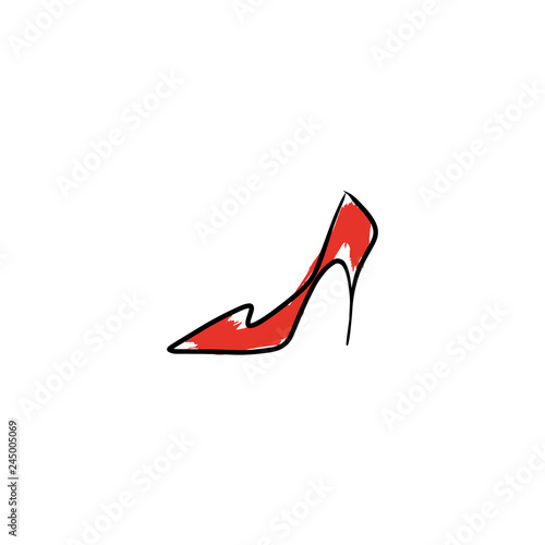 Hand drawn beautiful red leather woman shoe with high heel