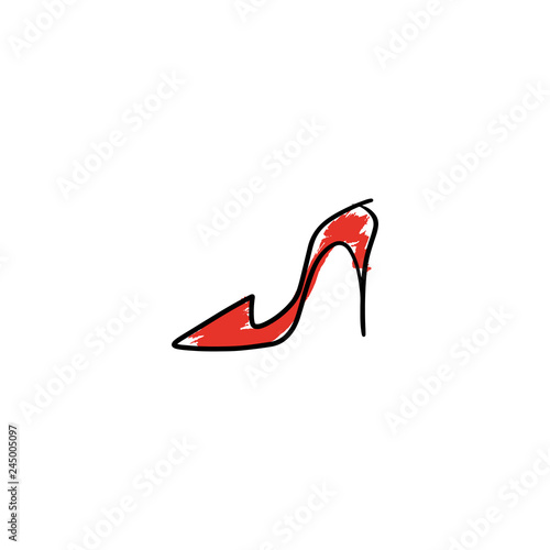 Hand drawn beautiful red leather woman shoe with high heel