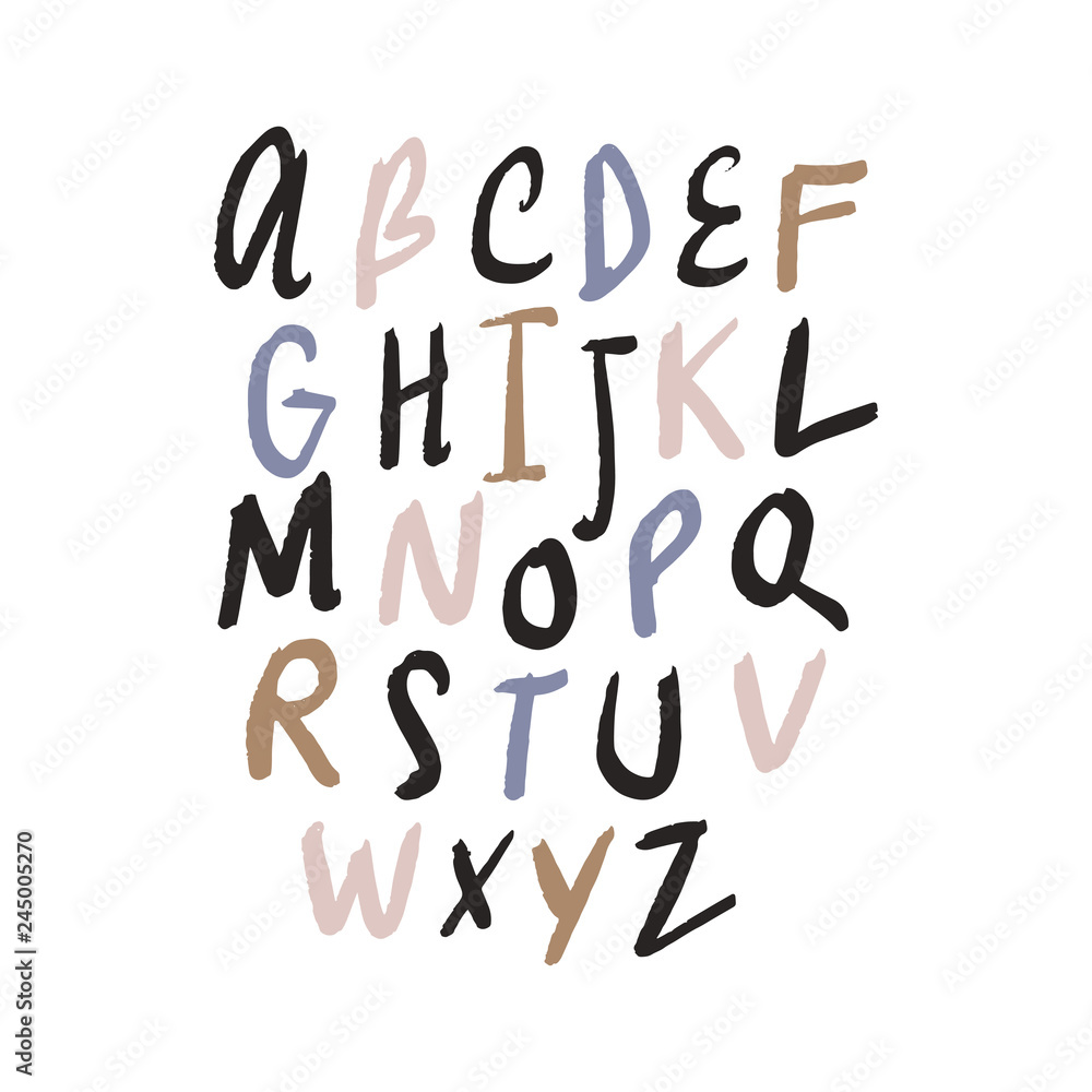 English vector nursery alphabet. Lettering, isolated letters English vector nursery alphabet. Lettering, isolated letters