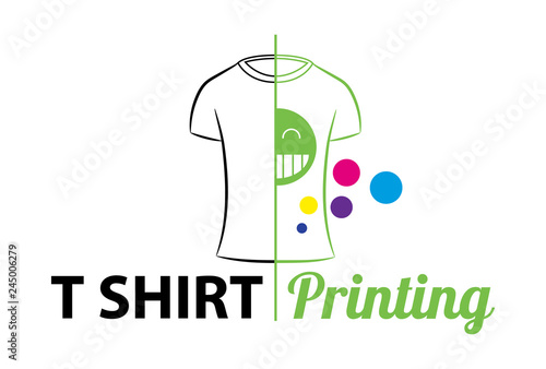 Abstract modern colored vector logo template of t-shirt printing. For typography, print, corporate identity, workshop, branding, factory, serigraphy,  isolated on white background,