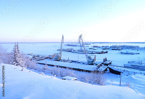 Industrial port with in winter