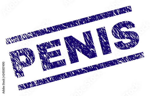 PENIS seal print with distress style. Blue vector rubber print of PENIS label with dust texture. Text label is placed between parallel lines.