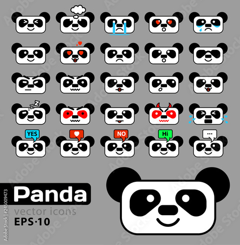 collection icons with different emotions panda. vector illustration