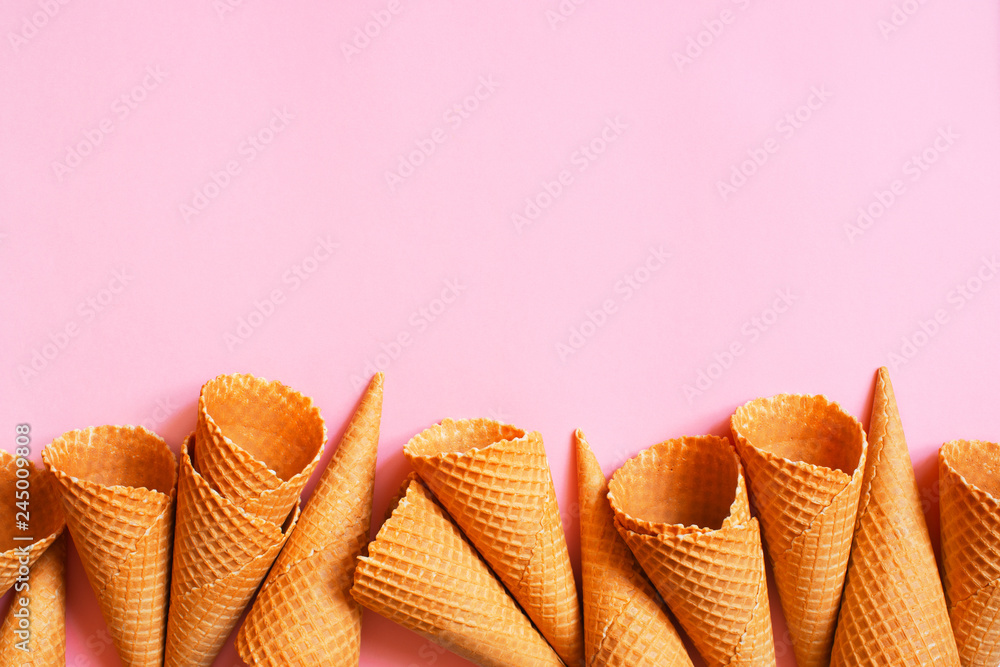 Background with empty waffle cones Stock Photo | Adobe Stock