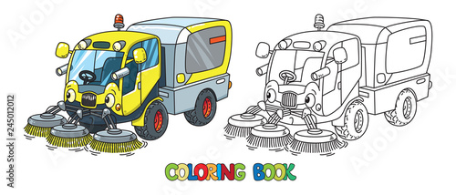 Funny small sweeper car with eyes coloring book