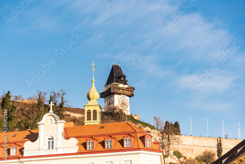 Photos Panorama view at Schlossberg hill with fortress and clock-tower