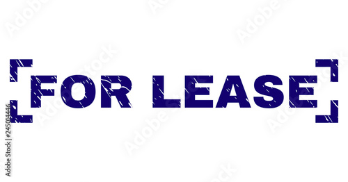 FOR LEASE tag seal watermark with grunge texture. Text title is placed inside corners. Blue vector rubber print of FOR LEASE with dirty texture.