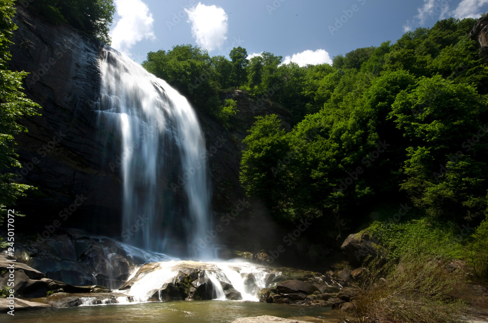 Fototapeta premium View of a waterfall as water is falling silky in Bursa, Turkey