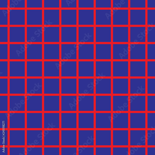 Seamless checkered plaid vector pattern geometric background colorful mosaic design made of tiled squares classic vintage retro art navy blue hot red