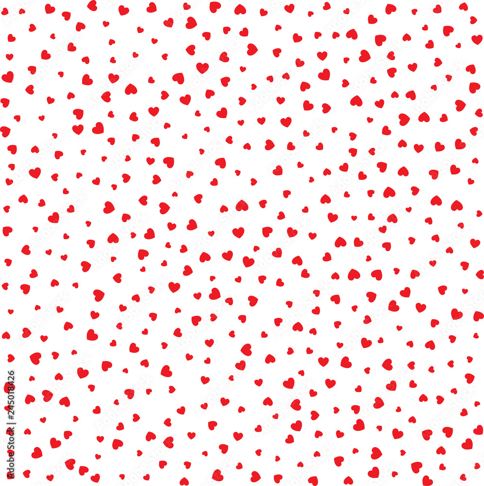 Vector Valentines day card seamless pattern with red small hearts isolated on white background for textile, cloth, fabric.  Design backdrop for Wedding Invitation Card. Vector illustration EPS10