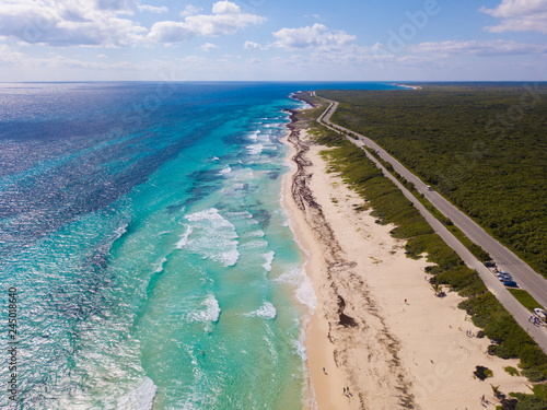 High aerial shot of beaches and island of Cozumel  Mexico