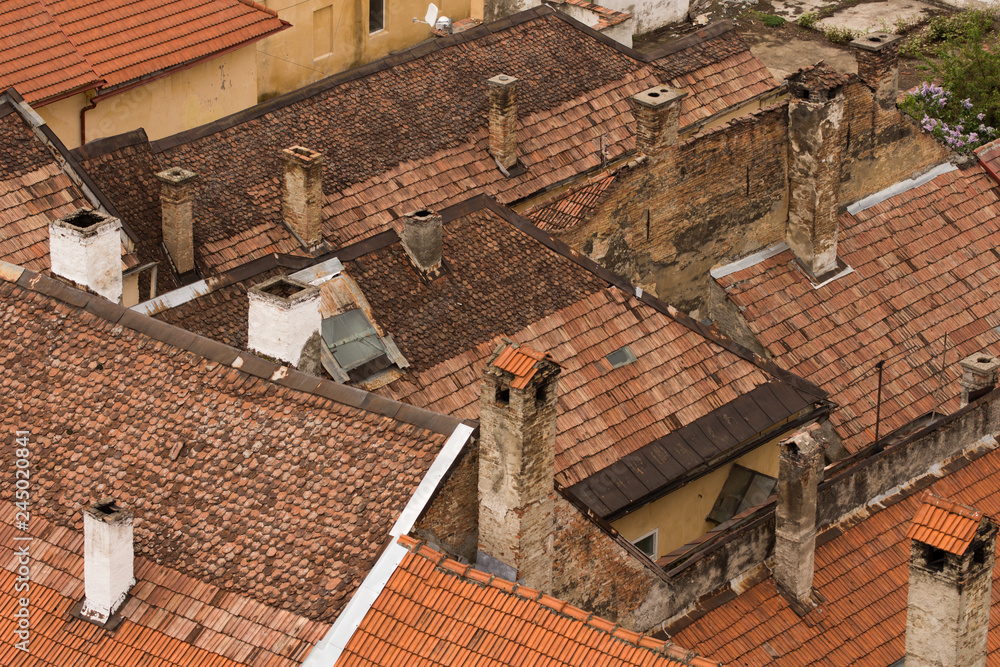 House chimneys,Many roofs of old buildings and homes