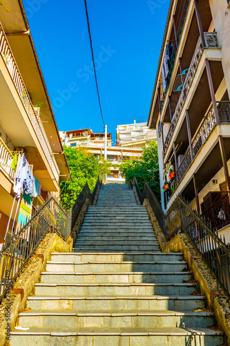 Steep staircase in Kastoria, Greece photo