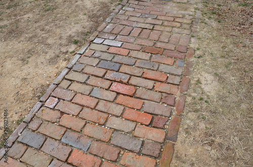 old red rectangle brick path or trail or sidewalk