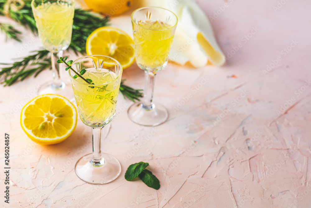 Traditional italian homemade lemon alcohol drink liqueur limoncell