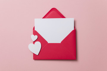 Love letter. white card with red paper envelope mock up