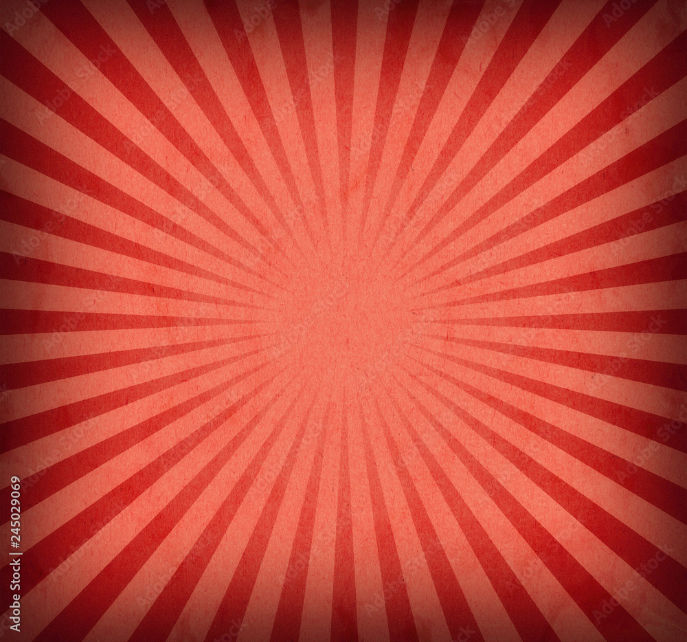 Red retro sunburst background design with vintage vignette and texture ...