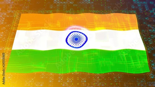India Flag waving on digital background. National symbol. 4k video
