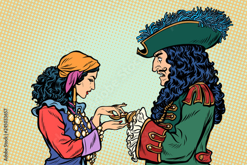 fortune teller and pirate with a hook