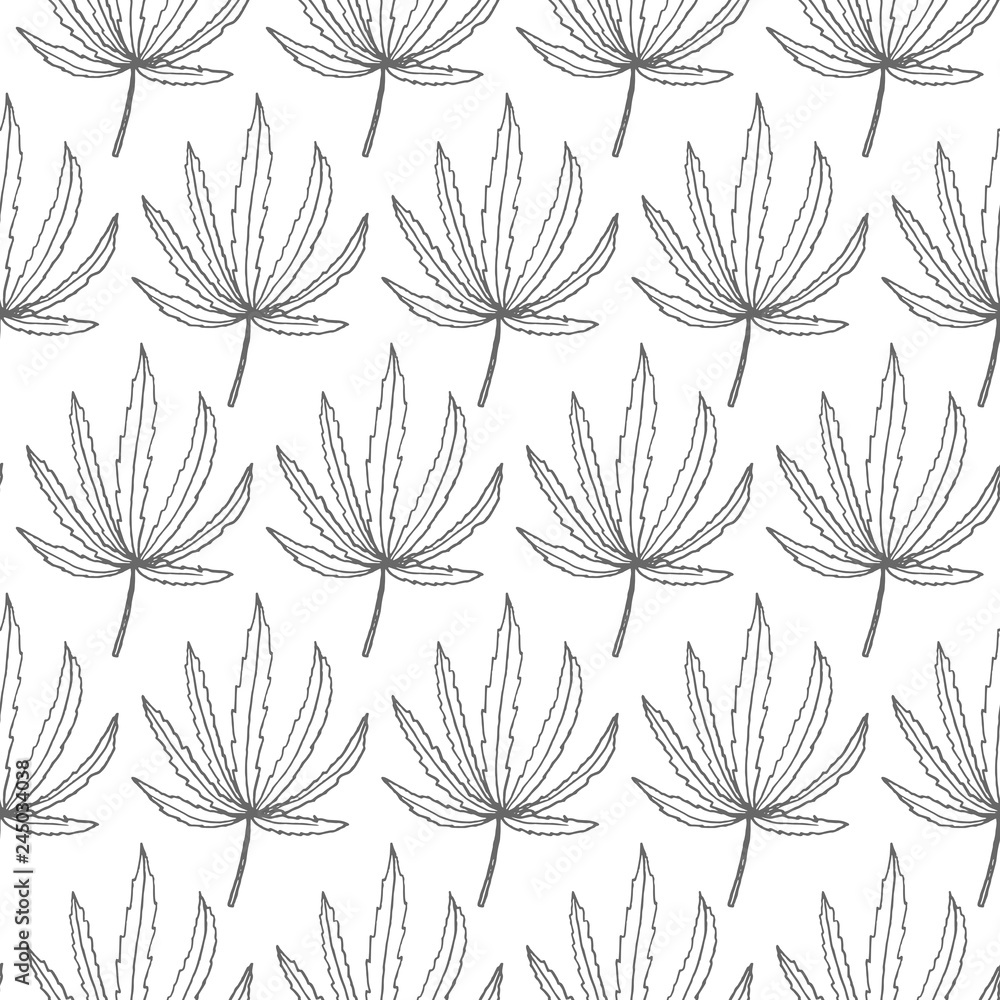 cannabis leaf vector seamless pattern isolated on white background