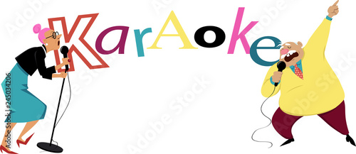 Karaoke at retirement home banner, EPS 8 vector illustration