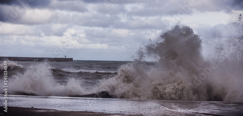 Storm on Palermo, Waves and Coast of Sicily, Italy