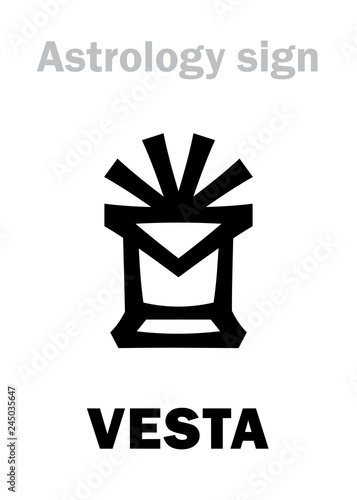 Astrology Alphabet: VESTA, asteroid #4, most bright in Asteroids belt. Hieroglyphics character sign (symbol, used since 1855 year).