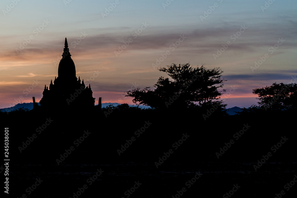 Silhouette of a temple in Bagan, Myanmar