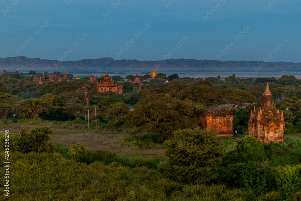 Early morning view of the skyline of temples in Bagan, Myanmar