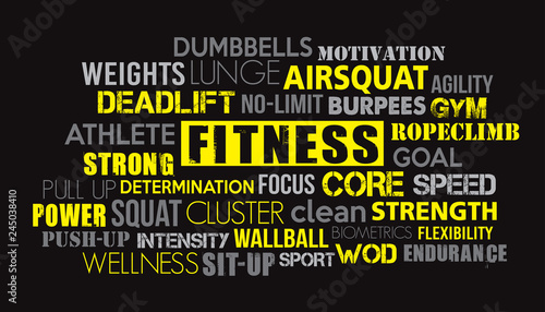 Fitness word cloud concept text is outline