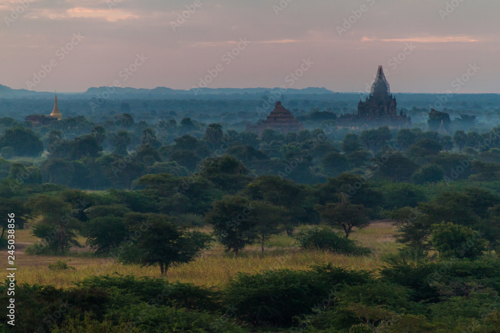 Skyline of temples in Bagan during sunrise, Myanmar