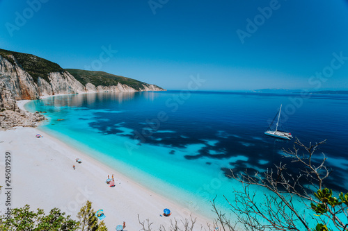 Breathtaking view of famous Fteri beach, Kefalonia, Greece Ionian islands. Summer adventure vacation holiday luxury travel romantic honeymooning concept. Must see place photo