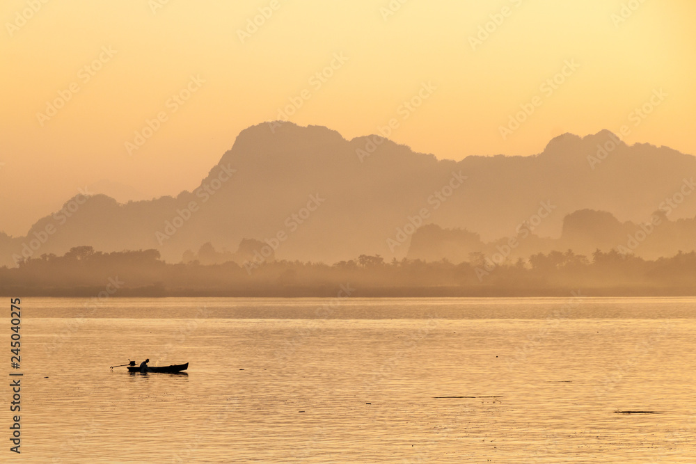 Sunset at Thanlwin river in Hpa An, Myanmar Sunset at Thanlwin river in Hpa An, Myanmar