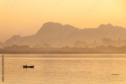Sunset at Thanlwin river in Hpa An  Myanmar