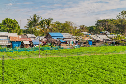 Valokuva Fields and houses in a suburbs of Yangon, Myanmar