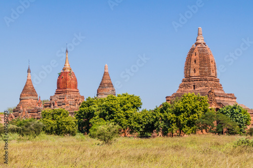 Row of several temples in Bagan, Myanmar