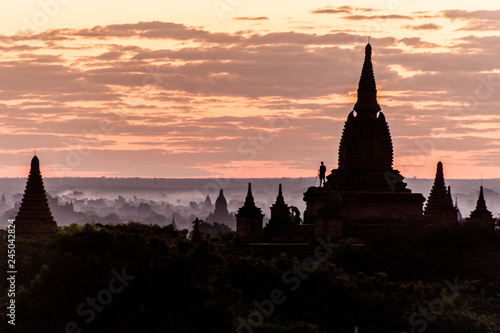 Early morning light skyline of Bagan  Myanmar. Myauk Guni Temple.