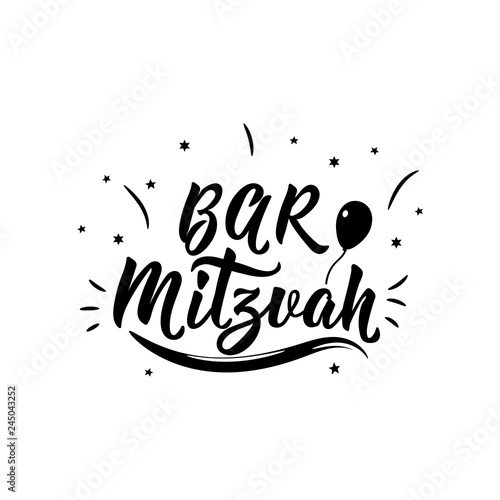 Bar Mitzvah congratulations card. Ink illustration with hand-drawn lettering.