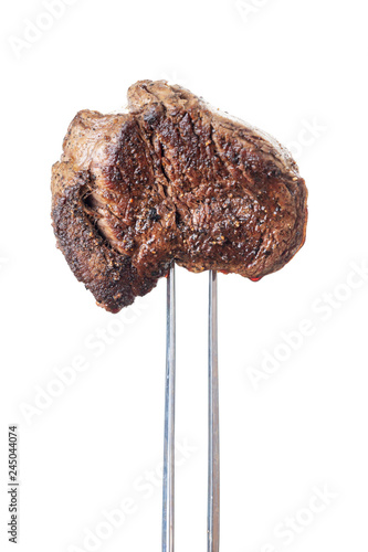 Gegrilltes Steak auf einer Fleischgabel