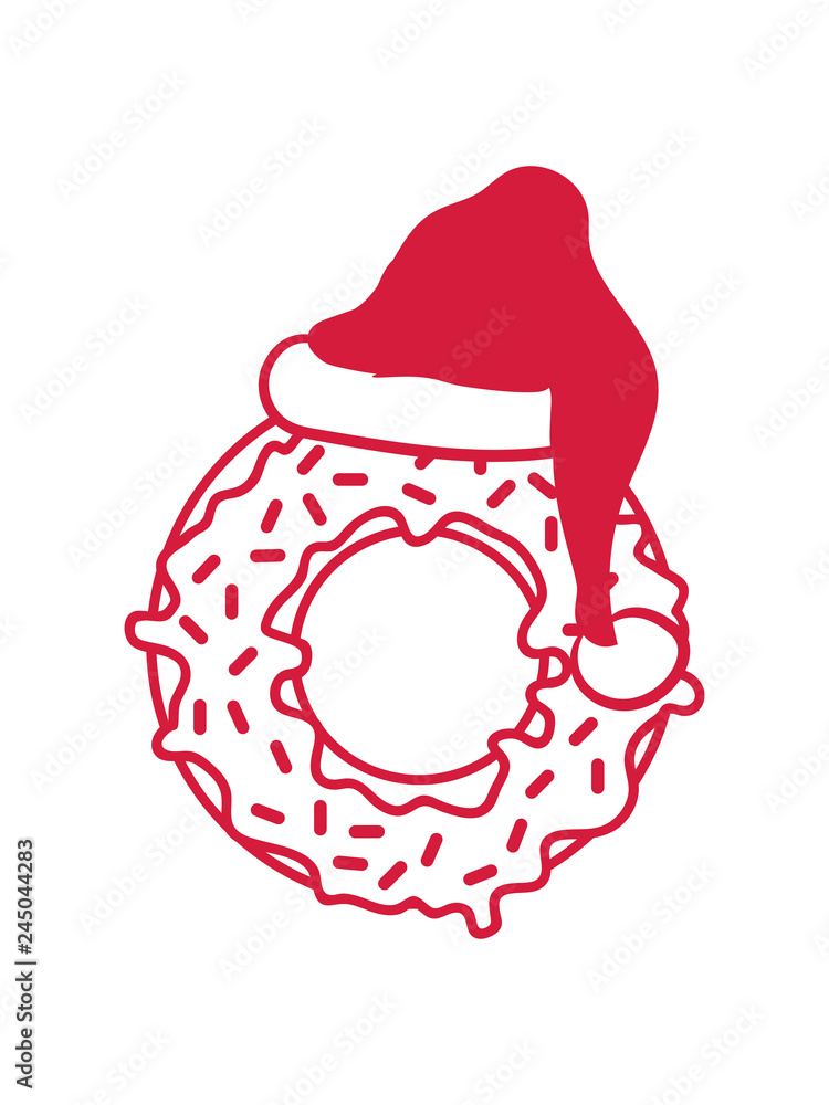 mütze weihnachten weihnachtsmann nikolaus feiern party winter snack donut  essen hunger lecker dick fett diät comic cartoon süßigkeit gebäck ring rund  naschen sünde ungesund fressen bäcker clipart Stock Illustration | Adobe  Stock
