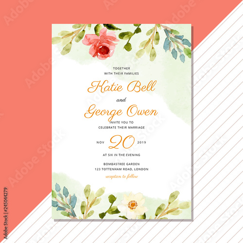 wedding invitation with beautiful watercolor floral background