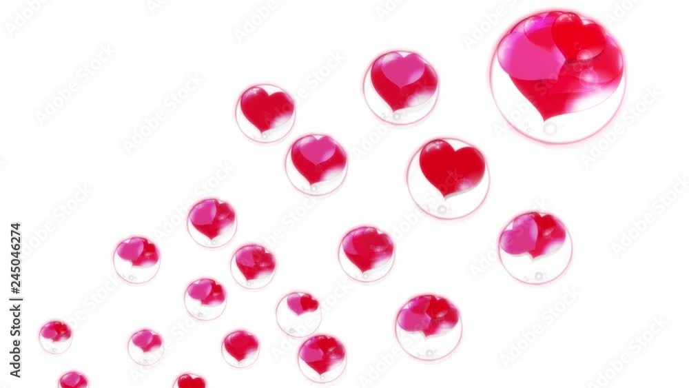 red hearts in the bubbles, fly up, on a white background red hearts in the bubbles, fly up, on a white background