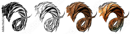 Cartoon graphic colorful detailed big sharp ram or goat horns or antlers. Hunting trophy. Isolated on white background. Vector icon set.