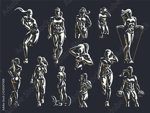 Obraz Woman fitness emblem set.